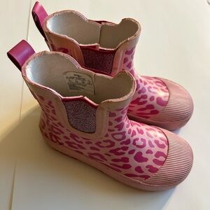 WESTERN CHIEF GIRLS  LEOPARD PRINT FUCHSIA CHELSEA SPARKLE RAIN BOOTS US 11
